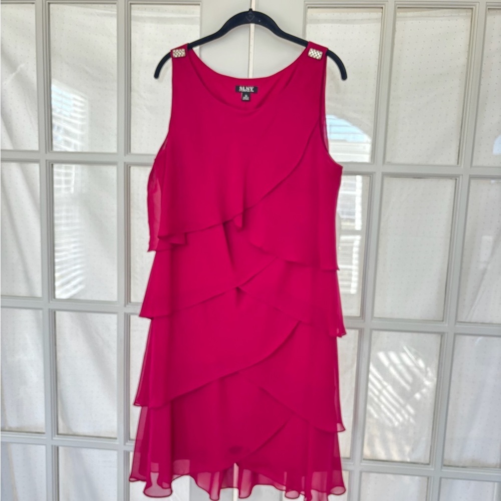 SLNY Wine Layered Midi Dress